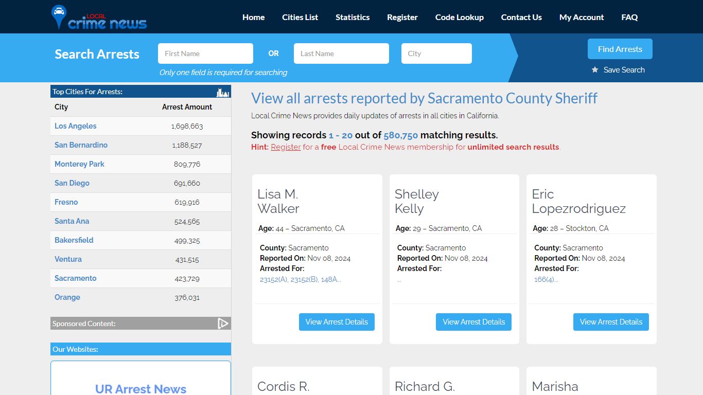 Arrests reported by Sacramento County Sheriff - Local Crime News