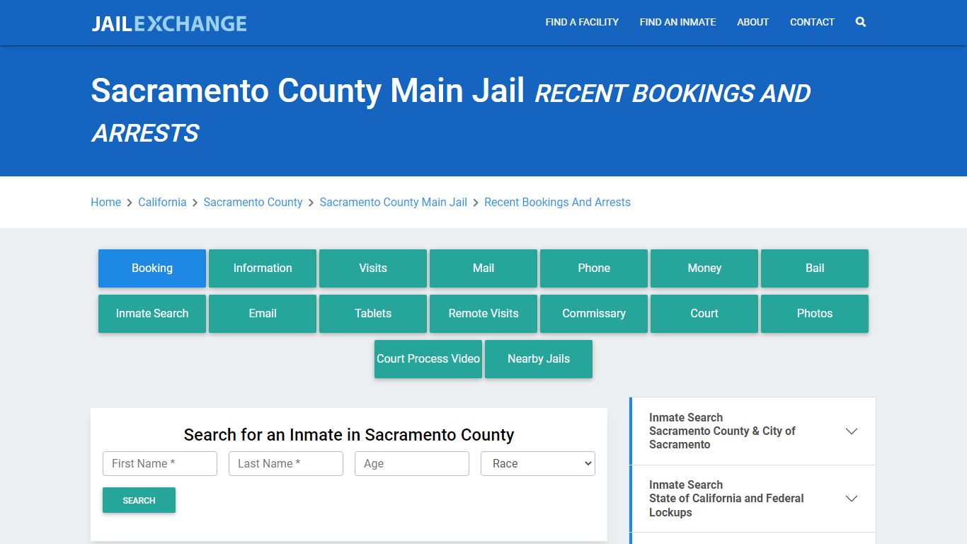 Sacramento County Main Jail Recent Bookings And Arrests