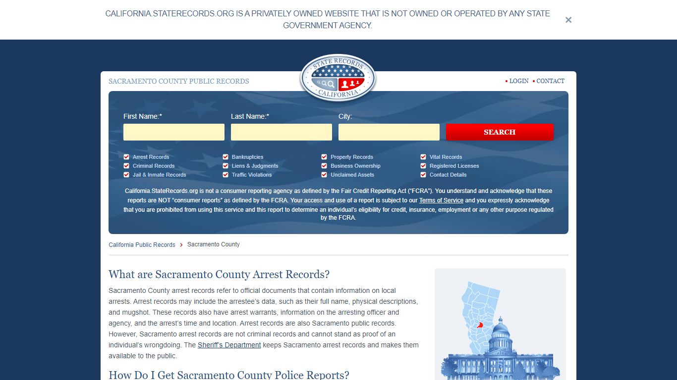 Sacramento County Arrest, Court, and Public Records | StateRecords.org